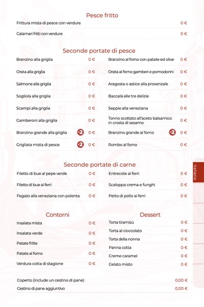 Listino à la carte per Trattoria Alla Scala