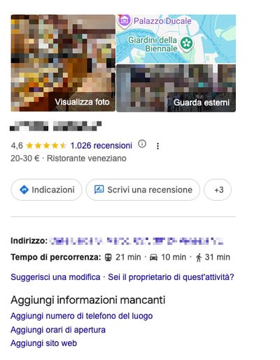 Esempio di profilo su Google Business